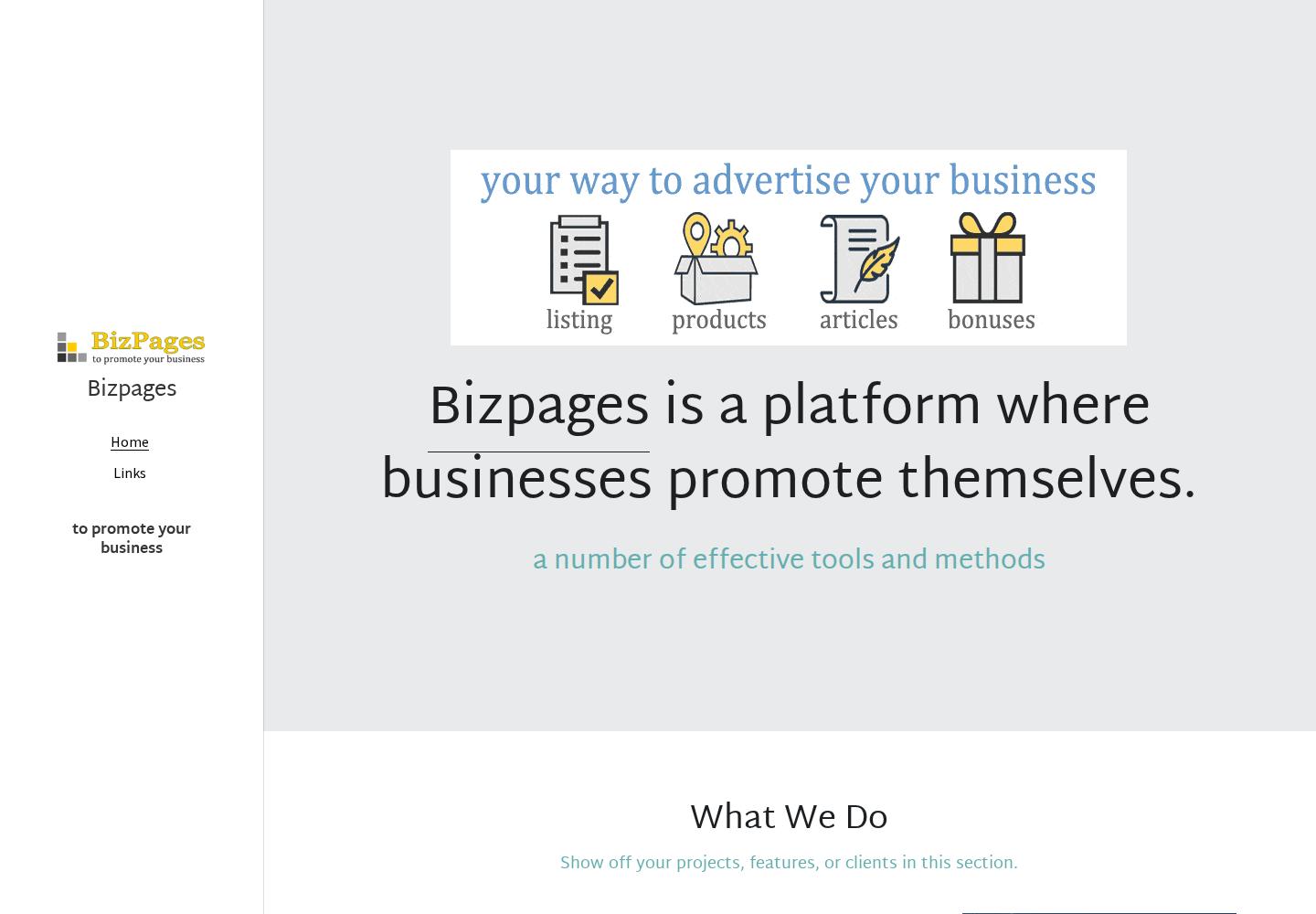 Screenshot of Bizpages on Strikingly homepage