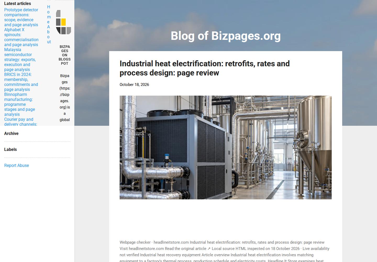 Screenshot of Bizpages on Blogger homepage