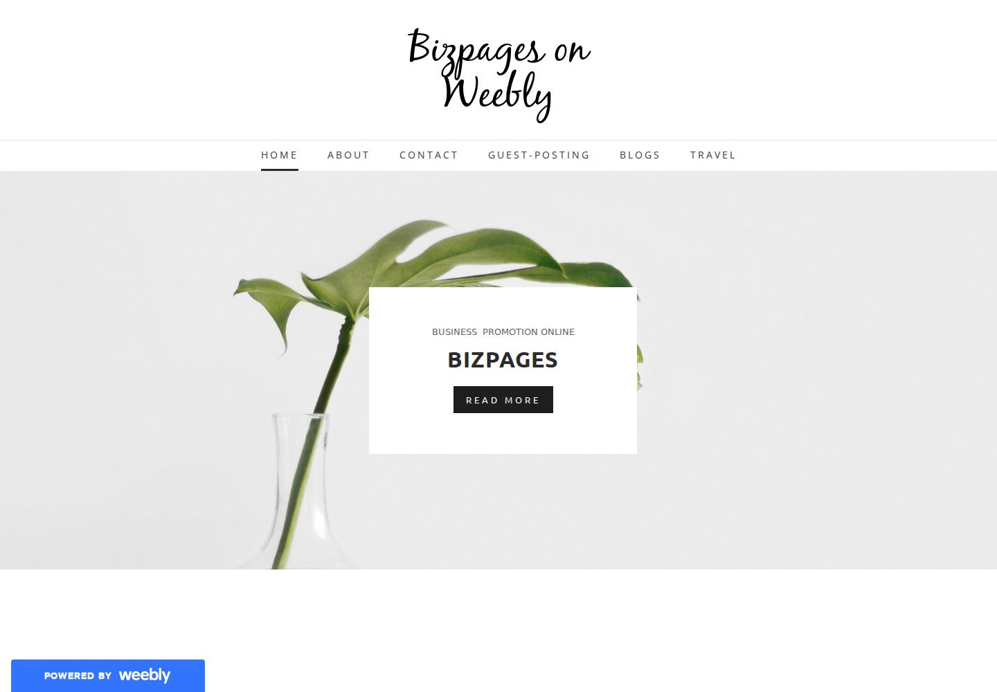 Screenshot of Bizpages on Weebly homepage