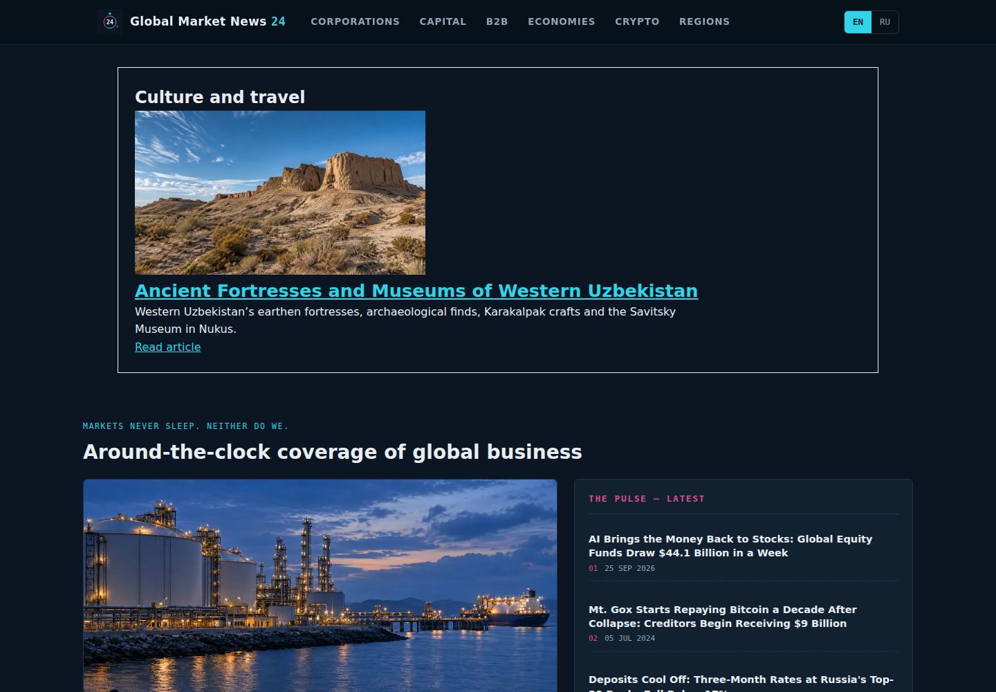Screenshot of the Global Market News 24 local homepage