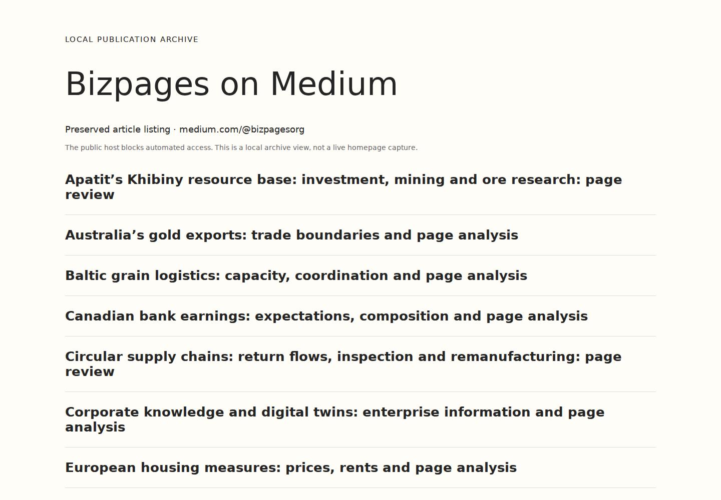 Local Medium publication archive view; public automated access blocked