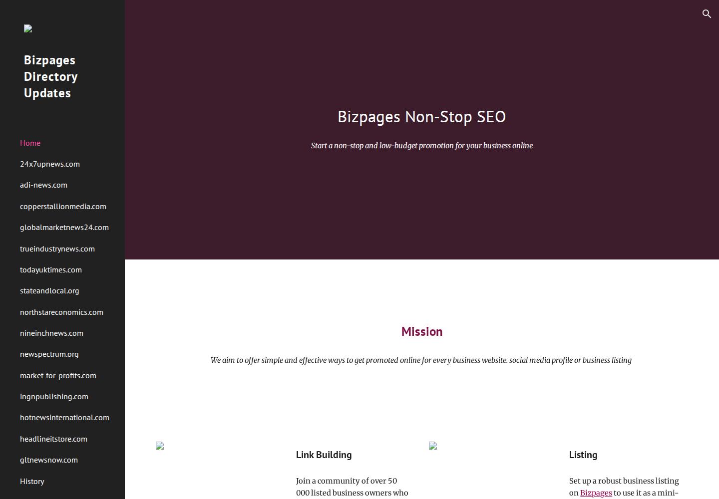 Screenshot of Bizpages on Google Sites homepage