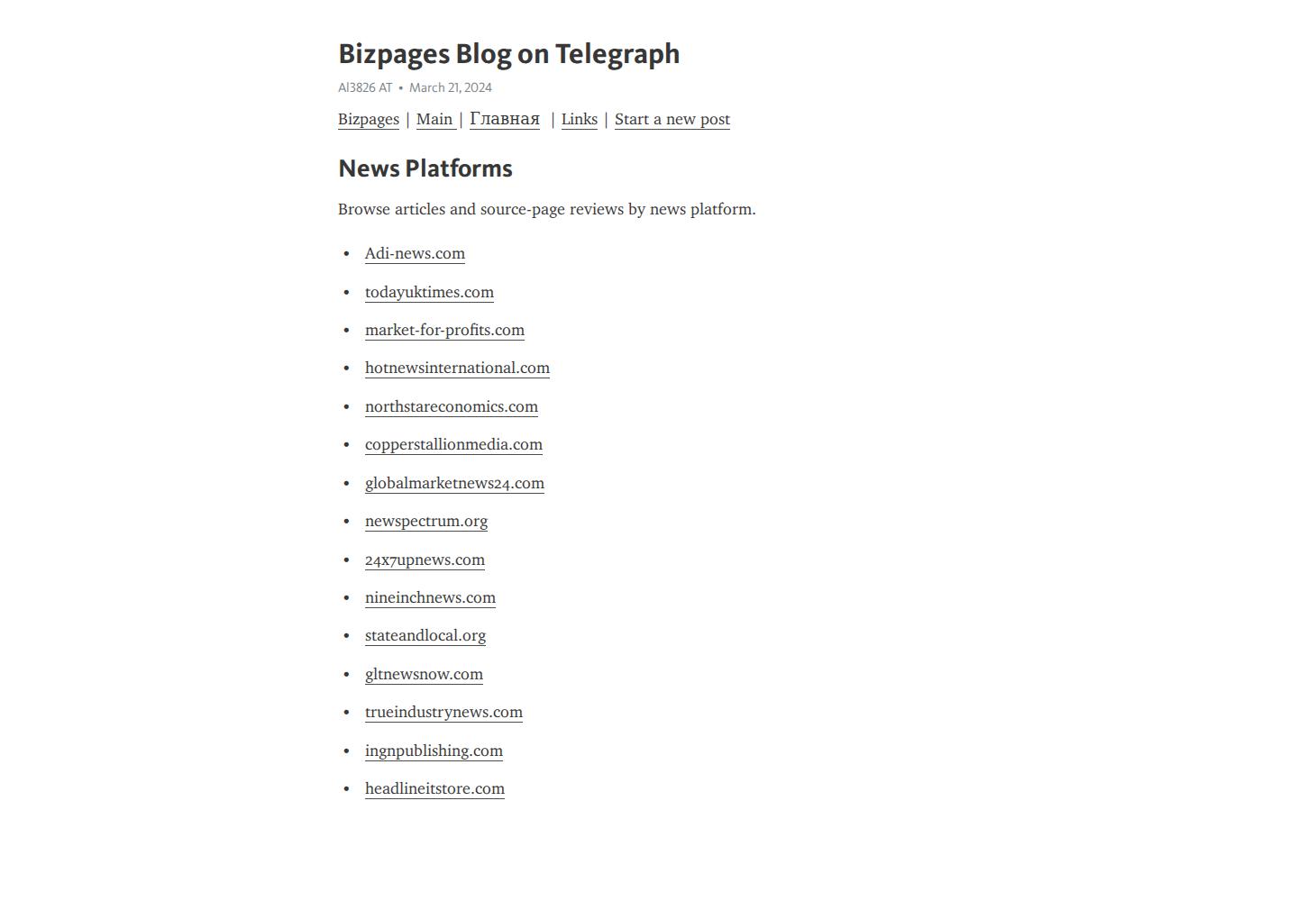 Screenshot of Bizpages on Telegraph homepage